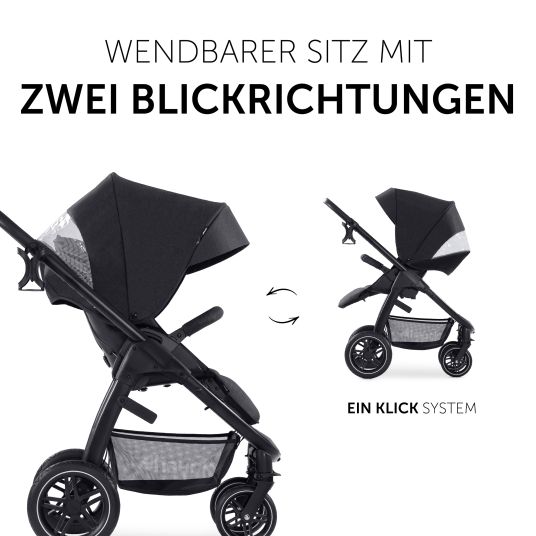 Hauck Set di passeggini 4in1 Saturn R Duoset (capacità di carico fino a 25 kg) con seggiolino auto per bambini, base Isofix e pacchetto accessori XXL - Nero Melange