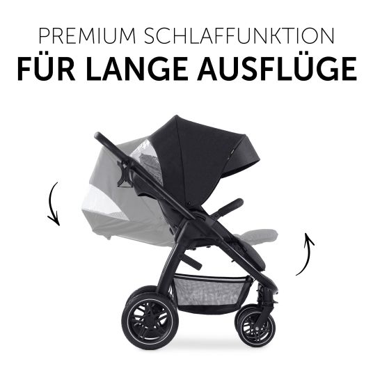 Hauck Set di passeggini 4in1 Saturn R Duoset (capacità di carico fino a 25 kg) con seggiolino auto per bambini, base Isofix e pacchetto accessori XXL - Nero Melange