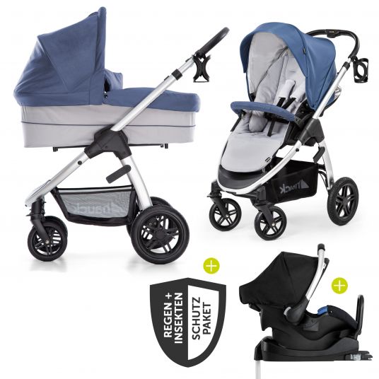 Hauck 4in1 Stroller Set Saturn R Duoset incl. infant carrier, Isofix base, raincover and insect screen - Denim Silver