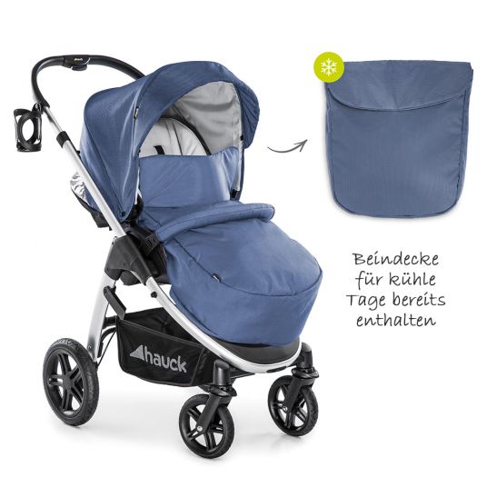 Hauck 4in1 Kinderwagen-Set Saturn R Duoset inkl. Babyschale, Isofix Basis, Regenschutz und Insektenschutz - Denim Silver
