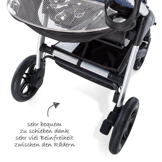 Hauck Set di passeggini 4in1 Saturn R Duoset con porta bebè, base Isofix, parapioggia e zanzariera - Denim Silver