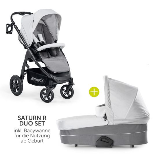 Hauck Set di passeggini 4in1 Saturn R Duoset con porta bebè, base Isofix, parapioggia e zanzariera - Pietra Lunare