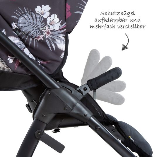 Hauck 4in1 Kinderwagen-Set Saturn R Duoset inkl. Babyschale, Isofix-Basis, Regenschutz und Insektenschutz - Wild Blooms Black