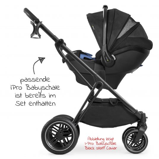 Hauck 4in1 Kinderwagen-Set Vision X - Black inkl. i-Size Babyschale, Isofix Basis und XXL Zubehörpaket - Melange Beige