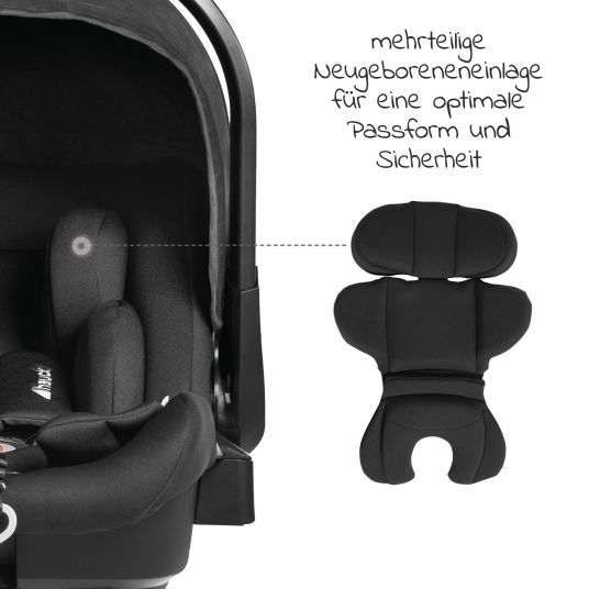 Hauck 4in1 Kinderwagen-Set Vision X Duoset Black inkl. i-Size Babyschale, Isofix Basis und XXL Zubehörpaket - Melange Black