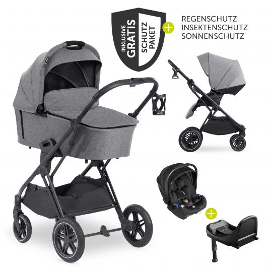 Hauck 4in1 Stroller Set Vision X Duoset Black incl. i-Size infant carrier, Isofix base and XXL accessory pack - Melange Grey