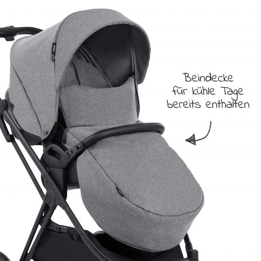 Hauck 4in1 Stroller Set Vision X Duoset Black incl. i-Size infant carrier, Isofix base and XXL accessory pack - Melange Grey