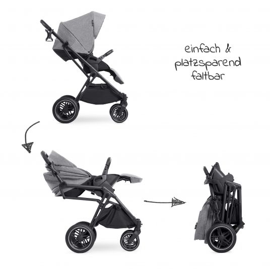 Hauck 4in1 Kinderwagen-Set Vision X Duoset Black inkl. i-Size Babyschale, Isofix Basis und XXL Zubehörpaket - Melange Grey