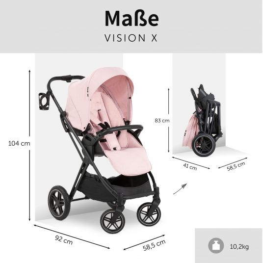 Hauck 4in1 Stroller Set Vision X Duoset Black incl. i-Size infant carrier, Isofix base and XXL accessory pack - Melange Rose
