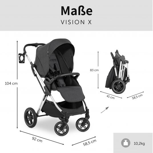 Hauck 4in1 Stroller Set Vision X Duoset Silver incl. i-Size infant carrier, Isofix base and XXL accessory pack - Melange Black
