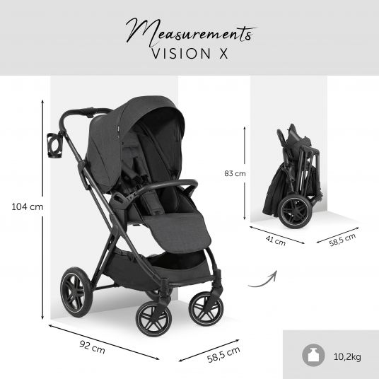 Hauck 4in1 Kinderwagen-Set Vision X - Silver inkl. i-Size Babyschale, Isofix Basis und XXL Zubehörpaket - Melange Black