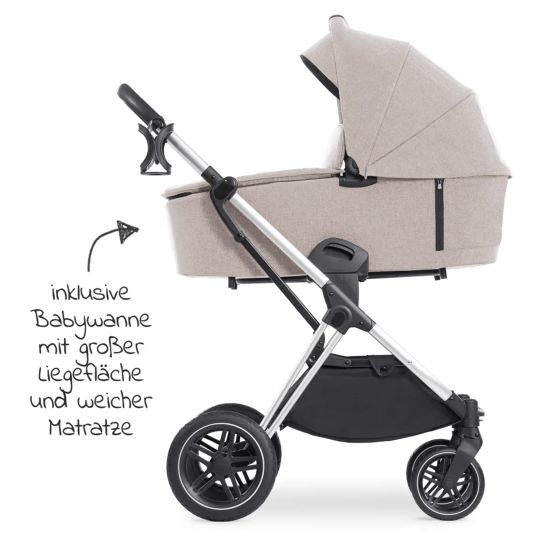 Hauck 4in1 Kinderwagen-Set Vision X Trio Set - inkl. i-Size Babyschale & Isofix Base & XXL Zubehörset - Melange Beige