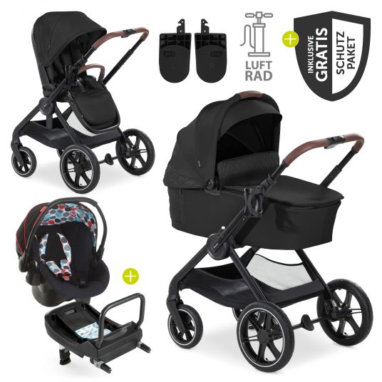 Hauck 4in1 Kinderwagen-Set Walk N Care Air Trio Set inkl. Babyschale Comfort Fix & Isofix Base & XXL Zubehörset - Black