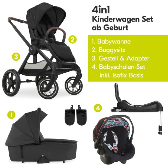 Hauck Set di passeggini 4in1 Walk N Care Air Trio Set con seggiolino auto Comfort Fix e base Isofix e set di accessori XXL - Nero