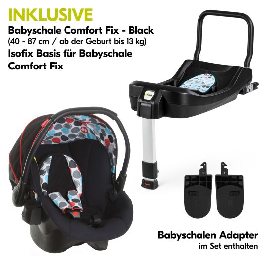 Hauck 4in1 Kinderwagen-Set Walk N Care Air Trio Set inkl. Babyschale Comfort Fix & Isofix Base & XXL Zubehörset - Black