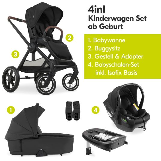 Hauck 4in1 stroller set Walk N Care Air Trio Set incl. i-Size infant car seat & Isofix Base & XXL accessory set - Black