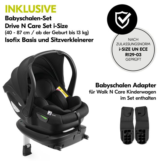 Hauck 4in1 stroller set Walk N Care Air Trio Set incl. i-Size infant car seat & Isofix Base & XXL accessory set - Black