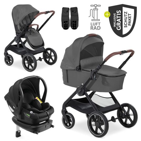 Hauck 4in1 stroller set Walk N Care Air Trio Set incl. i Size infant car seat Isofix Base XXL accessory set Dark Grey Babyartikel