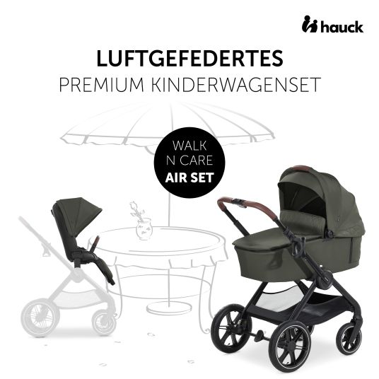 Hauck Set di passeggini 4in1 Walk N Care Air Trio Set con seggiolino auto i-Size e base Isofix e set di accessori XXL - Oliva scura