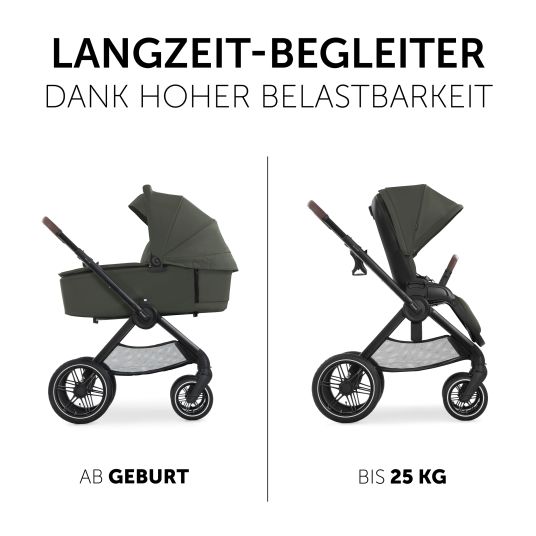 Hauck 4in1 stroller set Walk N Care Air Trio Set incl. i-Size infant car seat & Isofix Base & XXL accessory set - Dark Olive