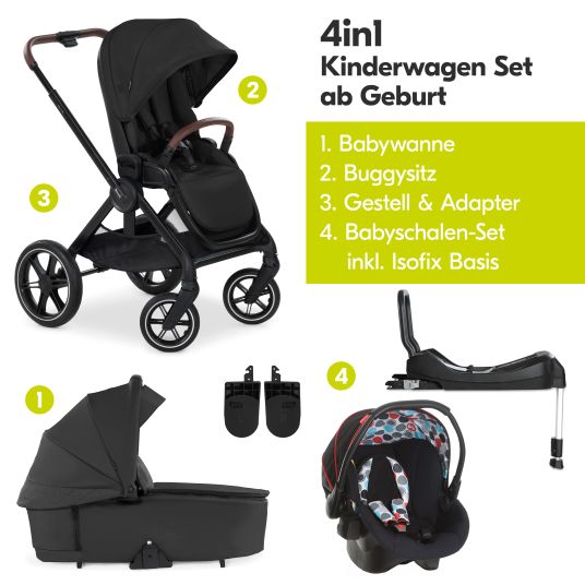 Hauck Set di passeggini 4in1 Walk N Care Trio Set con seggiolino auto Comfort Fix e base Isofix e set di accessori XXL - Nero