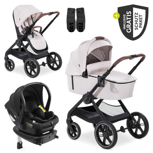 Hauck 4in1 stroller set Walk N Care Trio Set incl. i-Size infant car seat & Isofix Base & XXL accessory set - Beige