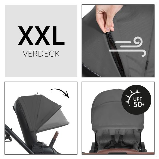 Hauck 4in1 Kinderwagen-Set Walk N Care Trio Set inkl. i-Size Babyschale & Isofix Base & XXL Zubehörset - Dark Grey