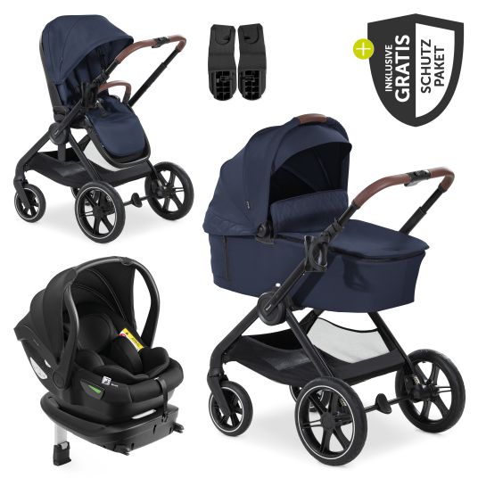 Hauck 4in1 Kinderwagen-Set Walk N Care Trio Set inkl. i-Size Babyschale & Isofix Base & XXL Zubehörset - Dark Navy Blue