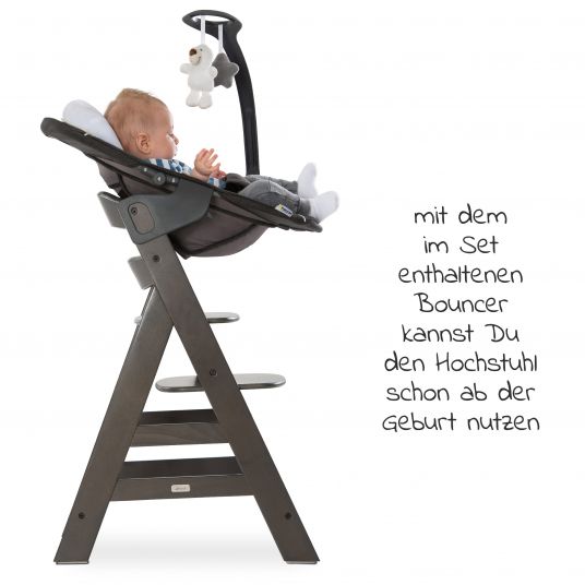 Hauck Alpha Charcoal Selectline Newborn Set Deluxe - 4-tlg. Hochstuhl + 2in1 Neugeborenenaufsatz (verstellbar) + Sitzpolster