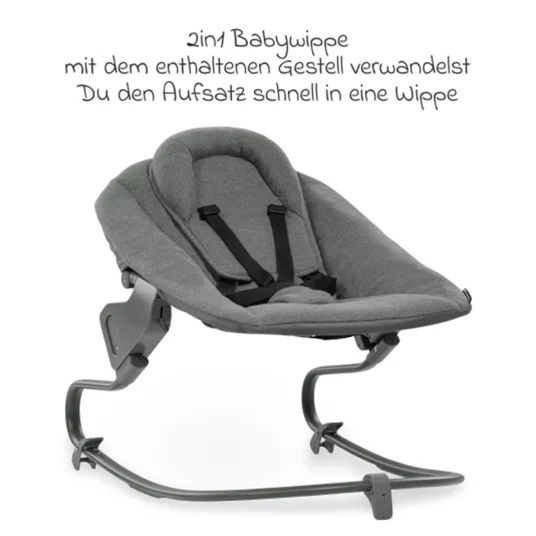 Hauck Alpha Move Natur 5-tlg. Newborn Set - Hochstuhl + 2in1 Neugeborenen-Aufsatz & Wippe + Essbrett + Hochstuhlauflage - Jersey Charcoal