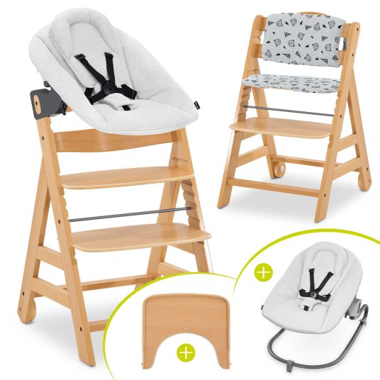 Hauck Alpha Move Nature 5-piece newborn set Light Grey - high chair + newborn attachment & rocker + dining board + seat cushion Nordic Grey