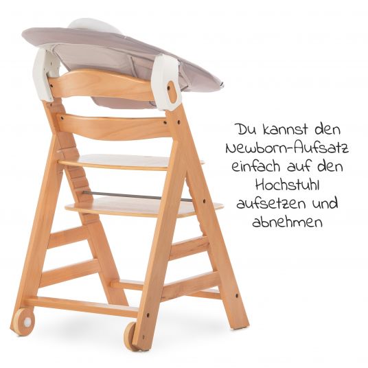 Hauck Alpha Move Natur Newborn Set - 5-tlg. Hochstuhl + Aufsatz & Wippe, Essbrett, Sitzkissen - Stretch Beige