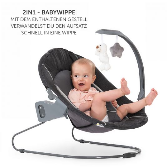 Hauck Alpha Plus Charcoal Newborn Set Deluxe - 4-tlg. Hochstuhl + 2in1 Neugeboreneneinsatz (verstellbar) + Sitzpolster