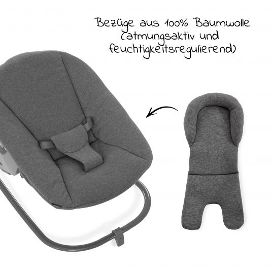 Hauck Alpha Plus Grey Newborn Set - 4-piece high chair + attachment & rocker Premium Jersey Charcoal + seat cushion