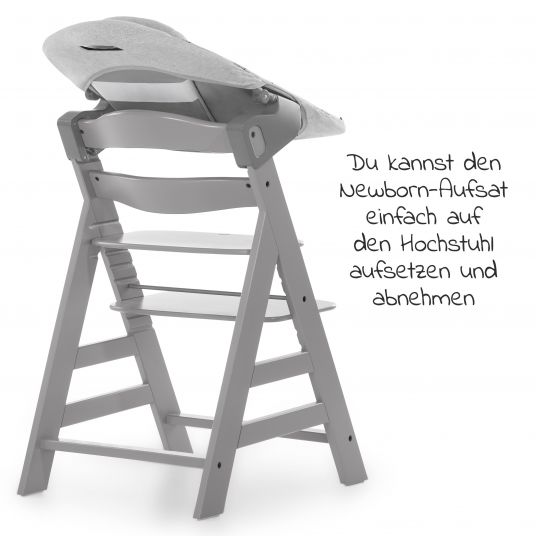 Hauck Alpha Plus Grau Newborn Set - 4-tlg. Hochstuhl + Aufsatz & Wippe Premium Nordic Grey + Sitzpolster