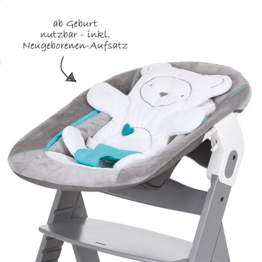 Hauck Alpha Plus Grey - Newborn Set - High chair + newborn insert & seesaw