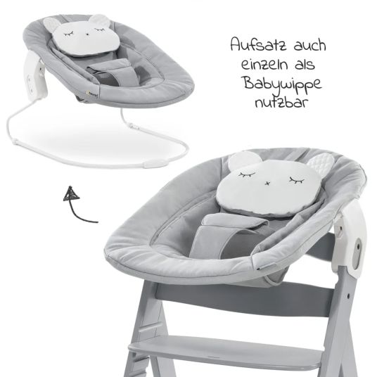 Hauck Alpha Plus Grey Set neonato 4 pezzi Orso Pastello - seggiolone + aggancio neonato e sdraietta + cuscino di seduta Grigio Nordico