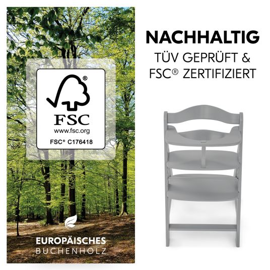Hauck Alpha Plus Grey 4-piece newborn set Light Grey - high chair + newborn attachment & rocker + Nordic Grey seat cushion