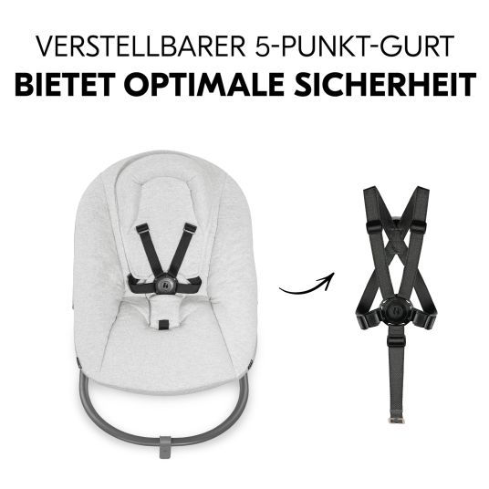 Hauck Alpha Plus Grey 4-tlg. Newbornset Light Grey - Hochstuhl + Neugeborenenaufsatz & Wippe + Sitzkissen Nordic Grey