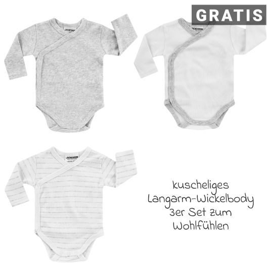 Hauck Alpha Plus Grey 7-tlg. Newborn Set - Hochstuhl + 2in1 Neugeborenen-Aufsatz & Wippe + Sitzpolster + GRATIS Wickelbody 3er Pack - Stretch Grey