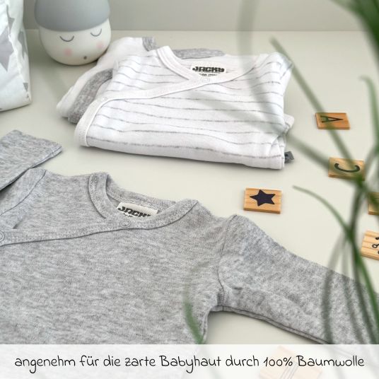 Hauck Alpha Plus Grey 7-tlg. Newborn Set - Hochstuhl + 2in1 Neugeborenen-Aufsatz & Wippe + Sitzpolster + GRATIS Wickelbody 3er Pack - Stretch Grey