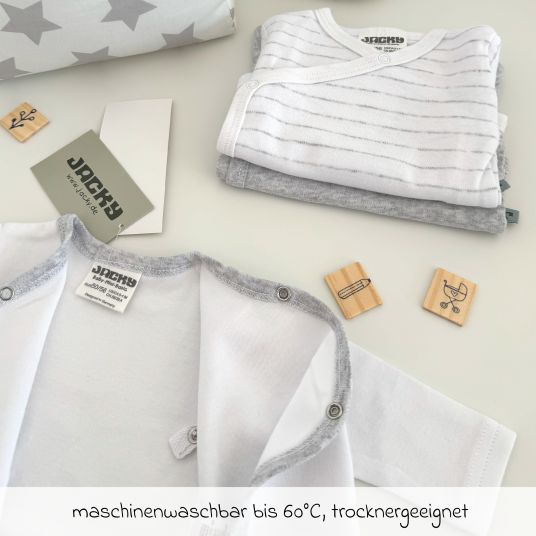 Hauck Alpha Plus Grey 7-tlg. Newborn Set - Hochstuhl + 2in1 Neugeborenen-Aufsatz & Wippe + Sitzpolster + GRATIS Wickelbody 3er Pack - Stretch Grey