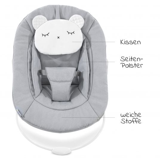 Hauck Alpha Plus Grey Newborn Set Pastel Bear - 4 pcs High Chair + Newborn Attachment + Seat Cushion Grey