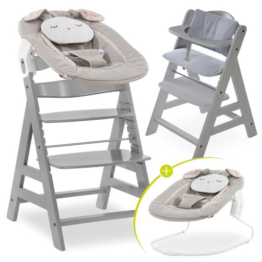 Hauck Alpha Plus Grey 4-piece Newborn Set Powder Bunny - high chair + newborn attachment + seat cushion Grey