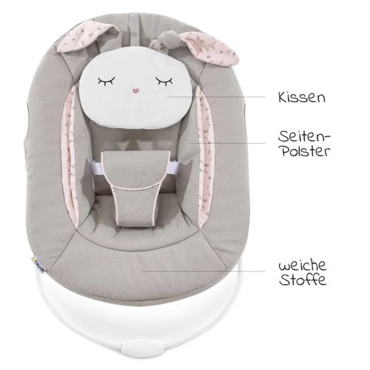 Hauck Alpha Plus Grey 4-piece Newborn Set Powder Bunny - seggiolone + attacco neonato + cuscino di seduta grey