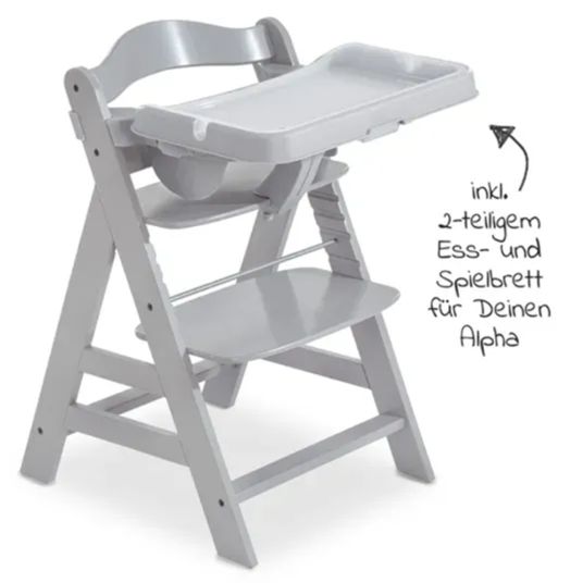 Hauck Alpha Plus Grey XXL Newborn Set - Highchair + 2in1 Bouncer & Rocker + Alpha Tray Eating Board + Seat Reducer + Highchair Cushion - Jersey Charcoal
