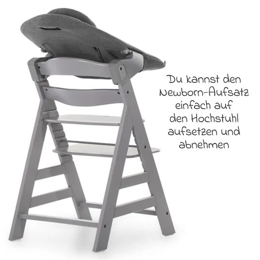 Hauck Alpha Plus Grey XXL Newborn Set - Hochstuhl + 2in1 Aufsatz Bouncer & Wippe + Alpha Tray Essbrett + Sitzverkleinerer + Hochstuhlauflage - Jersey Charcoal