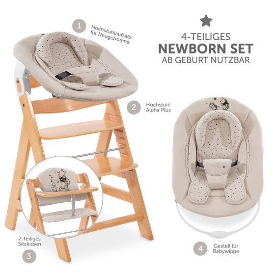 Hauck Alpha Plus Nature 4-piece Newborn Set Disney Pooh - high chair + newborn insert & rocker + seat cushion