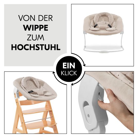 Hauck Alpha Plus Natur 4-tlg. Newborn Set Disney Pooh - Hochstuhl + Neugeboreneneinsatz & Wippe + Sitzpolster