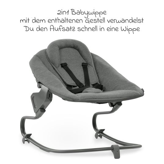 Hauck Alpha Plus Natur 4-tlg. Newborn Set - Hochstuhl + 2in1 Neugeborenen-Aufsatz & Wippe + Hochstuhlauflage - Jersey Charcoal